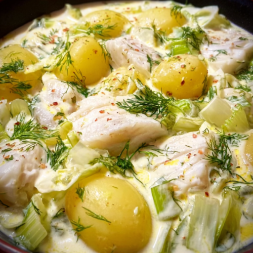 Cremiges Lauch-Kabeljau-Ragout