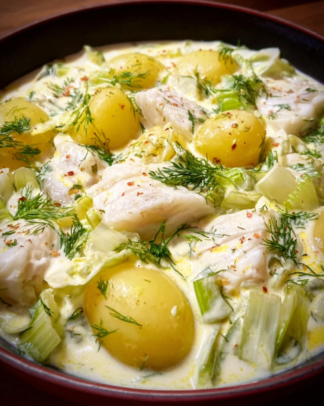 Cremiges Lauch-Kabeljau-Ragout