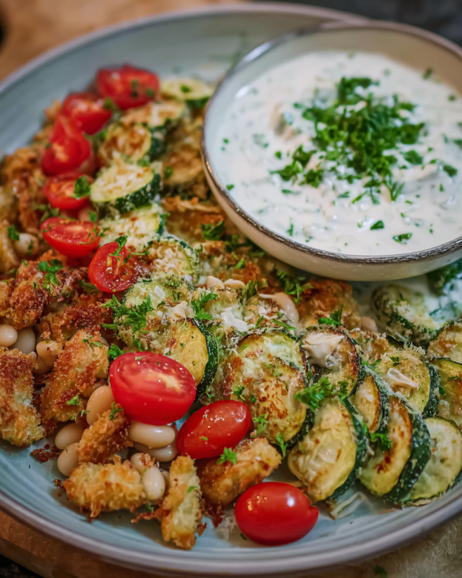 Gebratene Zucchini mit Joghurt-Dip