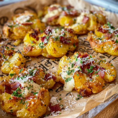 Knusprige Quetschkartoffeln mit Käse