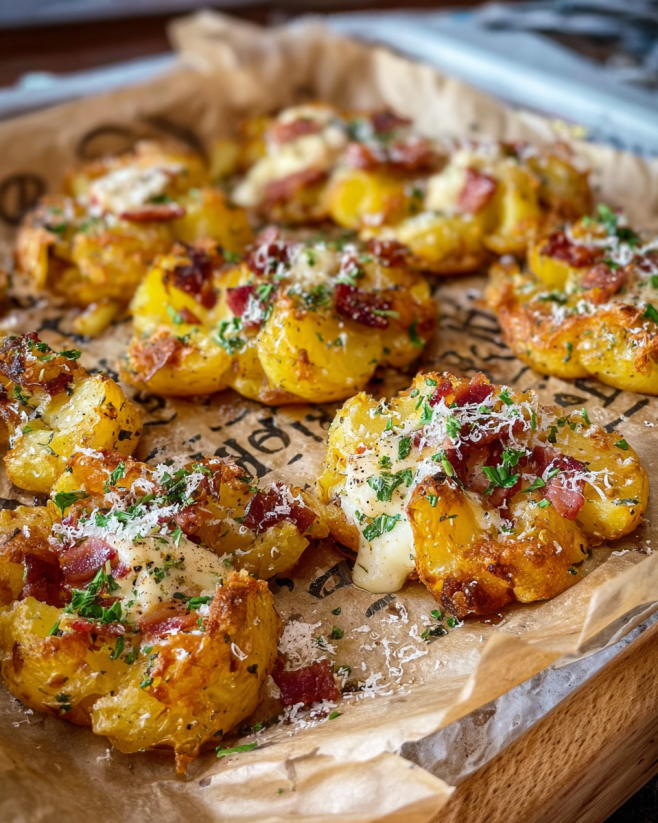 Knusprige Quetschkartoffeln mit Käse