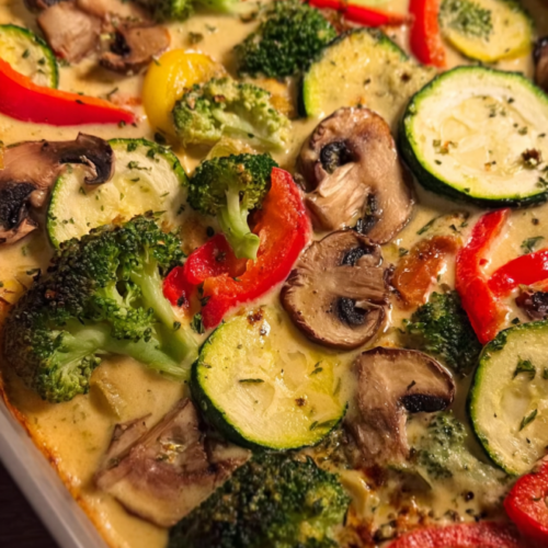 Veganer Gemüseauflauf mit Cashewsauce