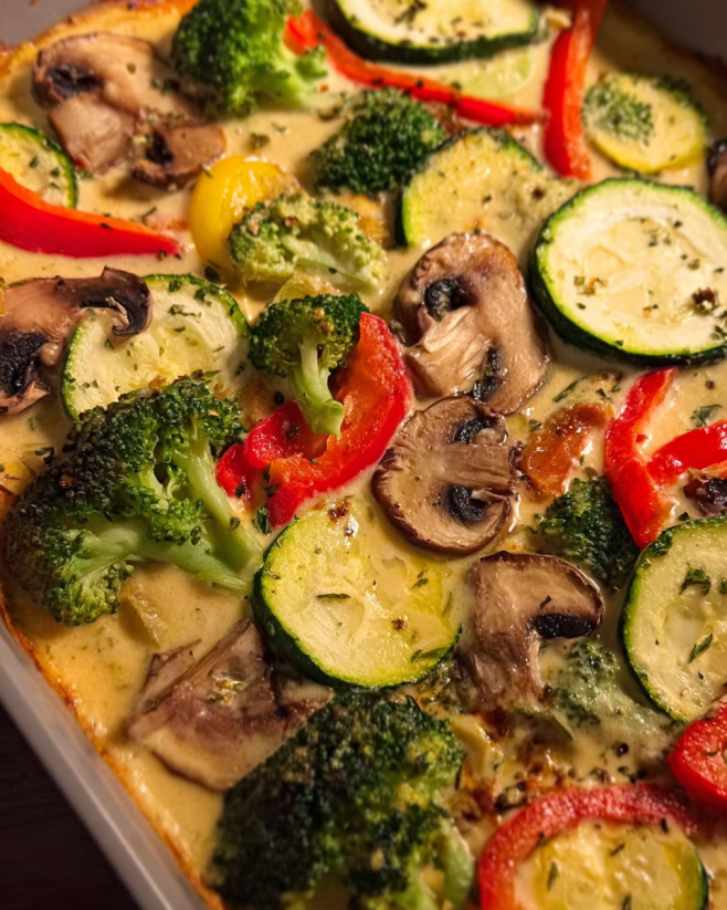 Veganer Gemüseauflauf mit Cashewsauce