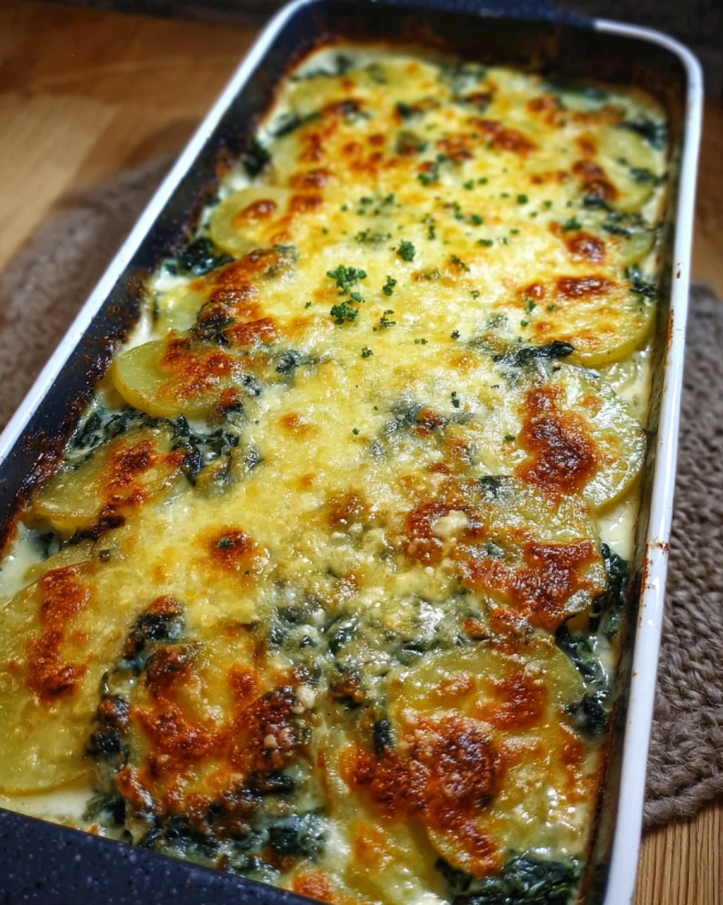 Cremiger Spinat Kartoffel Auflauf