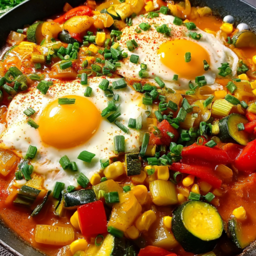 Bunte Gemüsepfanne mit Ei