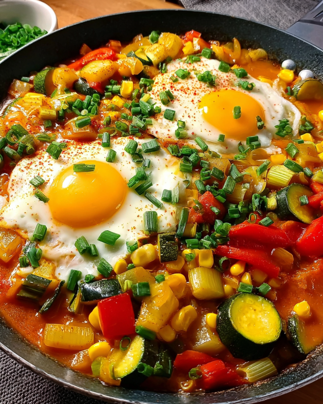 Bunte Gemüsepfanne mit Ei