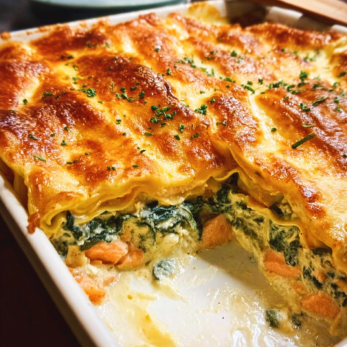 Cremige Lachs Spinat Lasagne