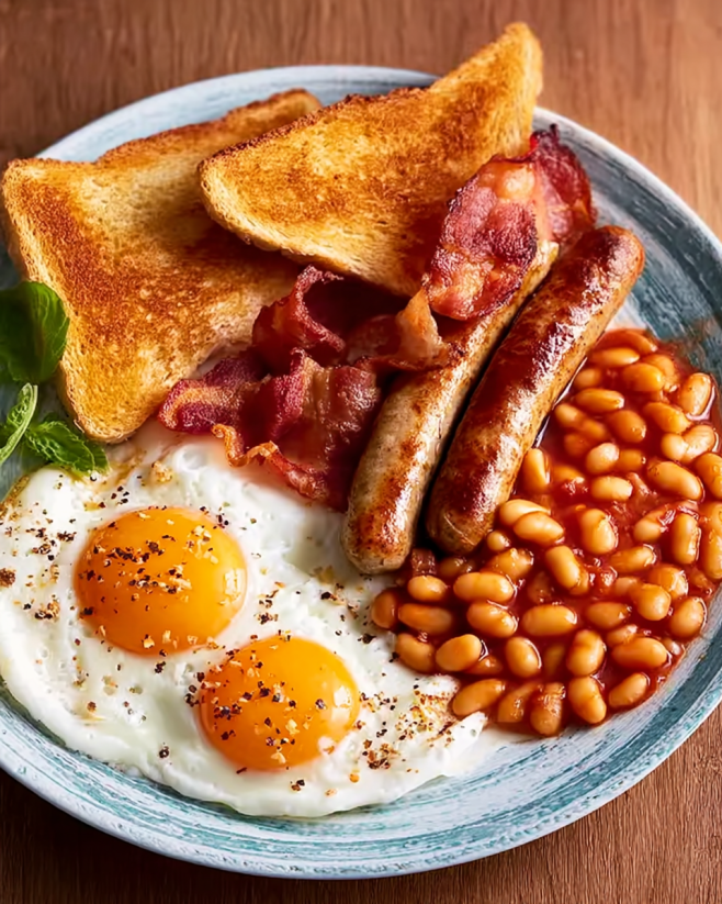 Englisches Frühstück mit Spiegeleiern