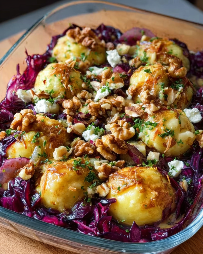 Herzhafter Rotkohl Knödel Auflauf