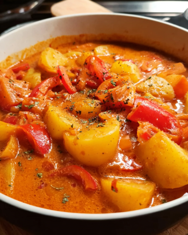 Herzhaftes Kartoffelgulasch mit Paprika