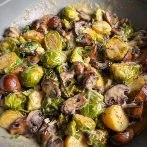 Cremige Rosenkohl Pilz Pfanne