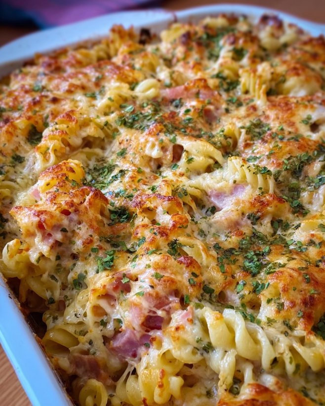 Cremiges Nudel Schinken Gratin