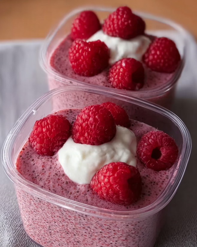 Proteinreicher Himbeer Chia Pudding