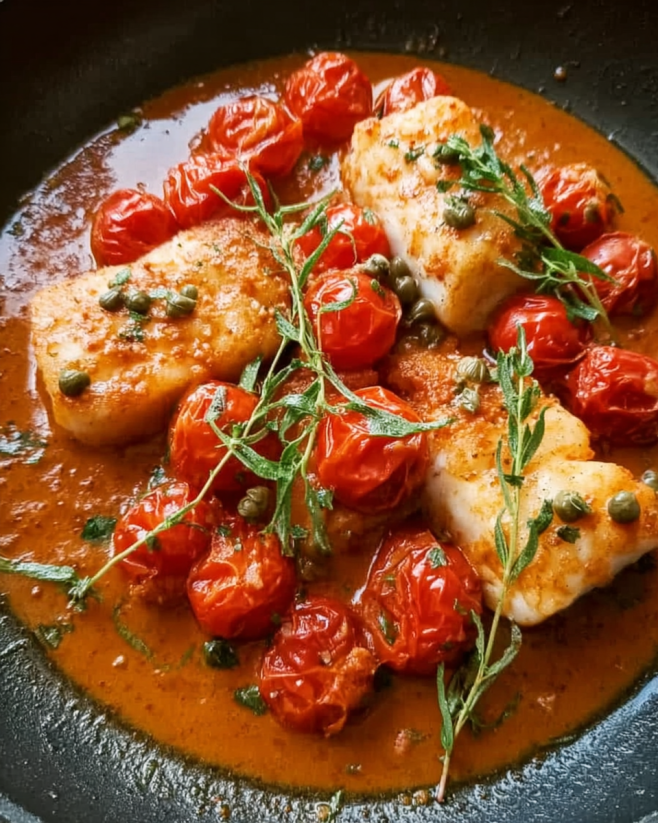 Zarter Kabeljau in Tomatensauce