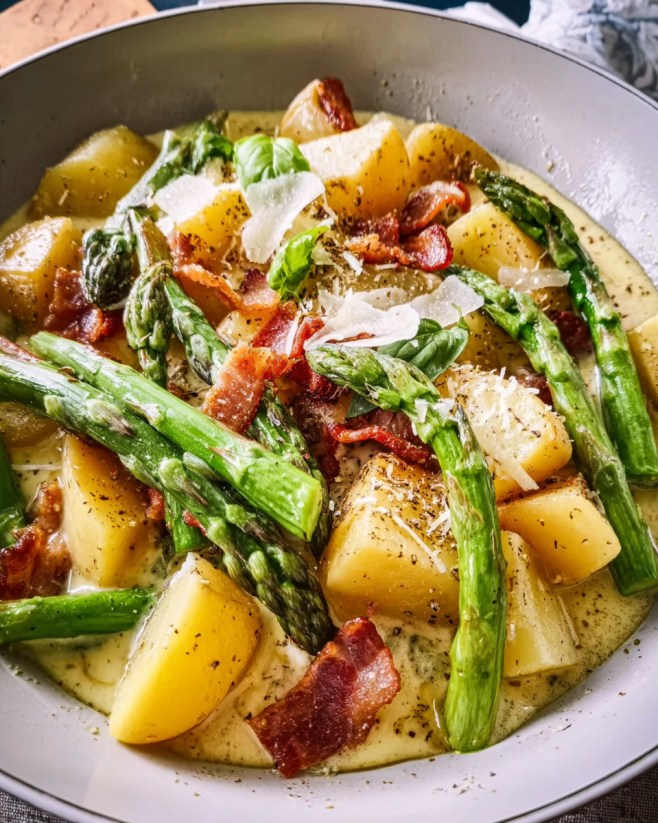 Cremige Spargel Kartoffel Pfanne