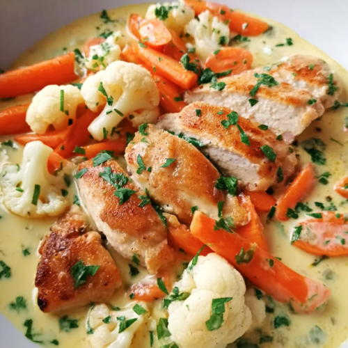 Cremiges Hähnchen Gemüse Pfanne