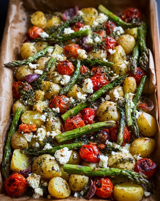 Ofenkartoffeln mit Spargel und Feta